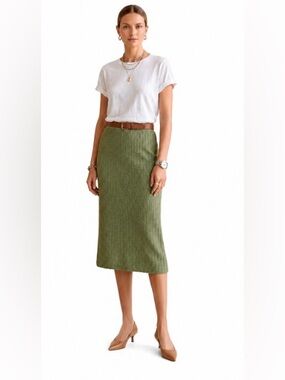 MARLED Textured Woven Knit Olive Green Midi Skirt  - Size M